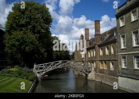 Boats on the river Cam are pictured in Cambridge, on August 25, 2018. Cambridge is home to the world-renowned University of Cambridge, which was founded in 1209. The university includes King's College Chapel, Cavendish Laboratory, and the Cambridge University Library, one of the largest legal deposit libraries in the world. The city's skyline is dominated by several college buildings, along with the spire of the Our Lady and the English Martyrs Church, the chimney of Addenbrooke's Hospital and St John's College Chapel tower. Anglia Ruskin University, evolved from the Cambridge School of Art an Stock Photo