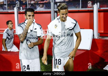 24 Dani Ceballos from Spain of Real Madrid and 18 Marcos Llorente from Spain of Real Madrid during the La Liga game between Girona FC against Real Madrid in Montilivi Stadium at Girona, on 26 of August of 2018, Spain. (Photo by Xavier Bonilla/NurPhoto) Stock Photo