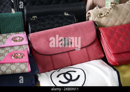 Counterfeit goods on display during a media briefing at Customs department in Bangkok, Thailand, 02 September 2018. (Photo by Anusak Laowilas/NurPhoto) Stock Photo