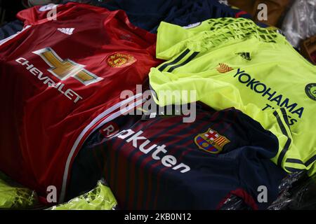 Counterfeit goods on display during a media briefing at Customs department in Bangkok, Thailand, 02 September 2018. (Photo by Anusak Laowilas/NurPhoto) Stock Photo