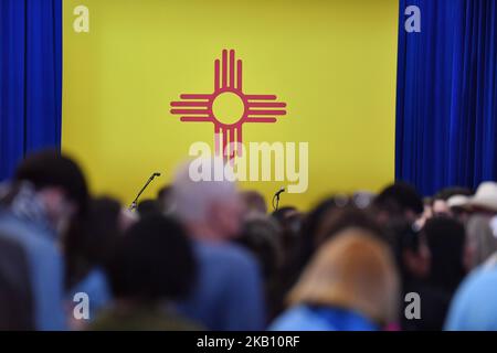 Albuquerque, United States. 03rd Nov, 2022. Attendees wait for the start of a Democratic National Committee campaign rally at the Ted M. Gallegos Community Center on November 3, 2022 in Albuquerque, New Mexico. President Joe Biden campaigned for Grisham ahead of the November 8 general election. (Photo by Sam Wasson) Credit: Sipa USA/Alamy Live News Stock Photo