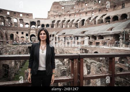 The Mayor of Rome Virginia Raggi during the Press Conference Presentation at the Colosseum of the II Rome Half Marathon Via Pacis, the half religious marathon for peace, scheduled for September 23rd held on September 13, 2018 in Rome, Italy. (Photo by Andrea Ronchini/NurPhoto) Stock Photo