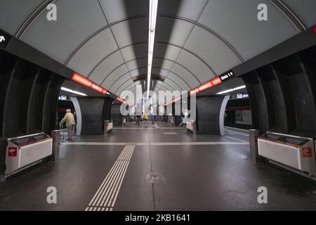 The Vienna Metro that covers the metropolitan area of Vienna, Austria. It consists of five lines with a total length of 78.5 km. September 17, 2018 (Photo by Oscar Gonzalez/NurPhoto) Stock Photo