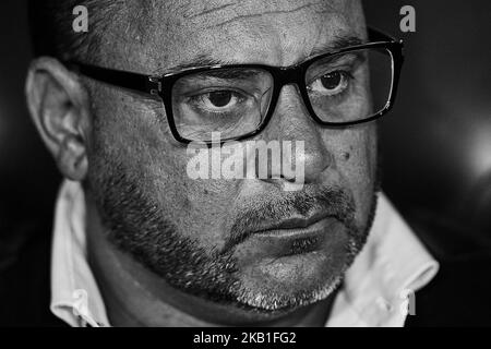 (EDITORS NOTE: the image has been converted to black and white) Antonio Mohamed head coach of Celta de Vigo looks on prior to the La Liga match between Valencia CF and Celta de Vigo at Mestalla on September 26, 2018 in Valencia, Spain (Photo by David Aliaga/NurPhoto) Stock Photo