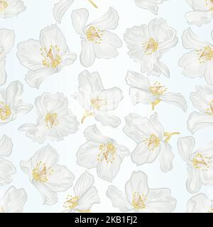 Seamless texture jasmine flowers with twigs  vintage  vector botanical illustration editable hand draw Stock Vector