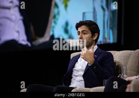 Adrian Grenier, Actor, Filmmaker, Social Advocate, talks about Protecting Critical Water Systems at Climate Summit part of the DreamForce conference, September 27, 2018 at Civic Center, San Francisco, CA (Photo by Khaled Sayed/NurPhoto) Stock Photo