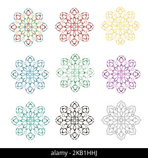 Rosette decorative ornamental floral  pattern various color outline and siluete vector illustration editable hand draw Stock Vector