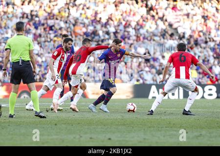 FC Barcelona forward Lionel Messi (10), Athletic Club midfielder Raul Garcia (22), Athletic Club midfielder Dani Garcia (16) and Athletic Club defender Mikel San Jose (6) during the match FC Barcelona against Athletic Club, for the round 7 of the Liga Santander, played at Camp Nou on 29th September 2018 in Barcelona, Spain. (Photo by Mikel Trigueros/Urbanandsport/NurPhoto) Stock Photo