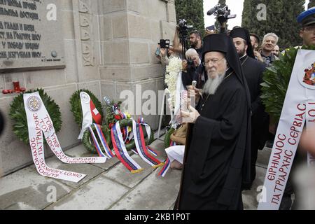 Ecumental Patriarch Bartholomew attends the ceremony of the 'One hundred years after the end of the First World War' in Thessaloniki, Greece on 30 September 2018. The ceremony took place in the allied cemeteries named as ''Zeitenlik''. (Photo by Achilleas Chiras/NurPhoto) Stock Photo