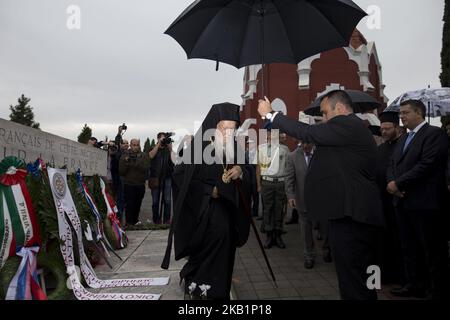 Ecumental Patriarch Bartholomew attends the ceremony of the 'One hundred years after the end of the First World War' in Thessaloniki, Greece on 30 September 2018. The ceremony took place in the allied cemeteries named as ''Zeitenlik''. (Photo by Achilleas Chiras/NurPhoto) Stock Photo