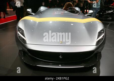 Ferrari Monza SP1model car is seen during the first press day of the Paris Motor Show at Paris Expo Porte de Versailles on October 02, 2018 in Paris, France. From 4 to 14 October 2018, the 'Mondial de l'automobile' presents to the public the new cars of the largest automobile brands in the world. (Photo by Michel Stoupak/NurPhoto) Stock Photo