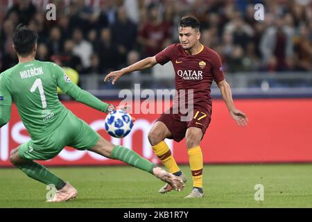 Cengiz Under of AS Roma scores third goal during the UEFA Champions League group stage match between Roma and FC Viktoria Plzen at Stadio Olimpico, Rome, Italy on 2 October 2018. (Photo by Giuseppe Maffia/NurPhoto) Stock Photo