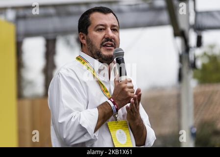 Deputy Prime Minister and Minister of Interior Matteo Salvini speaks at a Coldiretti's initiative, the major representative organisation of Italian farmers, in Rome, Italy, on October 05, 2018. (Photo by Michele Spatari/NurPhoto)  Stock Photo