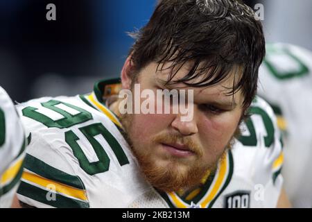 Grenn Bay Packers Tyler Lancaster is seen during the first half of an NFL football game against the Detroit Lions in Detroit, Michigan USA, on Sunday, October 7, 2018. (Photo by Jorge Lemus/NurPhoto) Stock Photo
