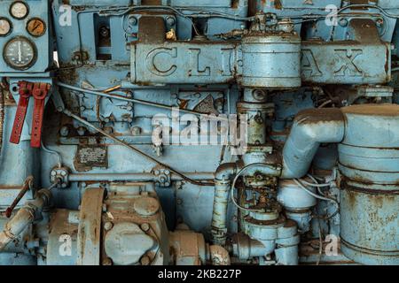 Detail of old dirty pump engine motor, Philadelphia, Pennsylvania USA Stock Photo