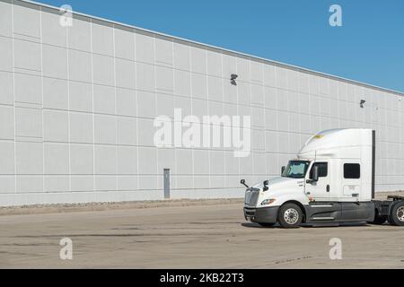 Truck next to large warehouse, Pennsylvania, USA