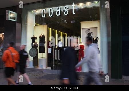 A Coast store is pictured in Central London on October 12, 2018. Fashion chain Coast has collapsed into administration putting 300 jobs at risk. (Photo by Alberto Pezzali/NurPhoto) Stock Photo