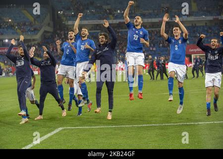 The Italian team celebrate during the UEFA Nations League A match between Poland and Italy at Silesian Stadium in Chorzow, Poland on October 14, 2018 (Photo by Andrew Surma/NurPhoto) Stock Photo