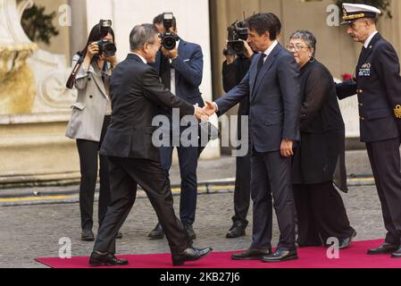 Italy's Prime Ministerr Giuseppe Conte welcome South Korean President Moon Jae-in at Palazzo Chigi, residence of Italyâ€™s Prime Minister, in Rome, Italy, on October 17, 2018. (Photo by Michele Spatari/NurPhoto)  Stock Photo