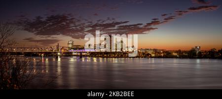 Colorful Sunset Panoramic Cityscape of Gatineau, Quebec, Canada Stock Photo