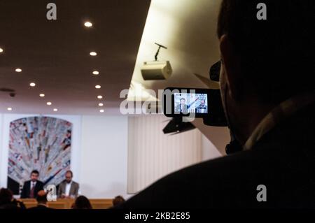 Press conference of the regent secretary of the Democratic Party, Maurizio Martina, together with Tommaso Nannicini, present at the Foreign Press 'Forum for Italy', which takes place in Milan this weekend, the programmatic demonstration of the Democratic Party in view of the 2019 European electionson October 25, 2018 in Rome, Italy (Photo by Andrea Ronchini/NurPhoto) Stock Photo