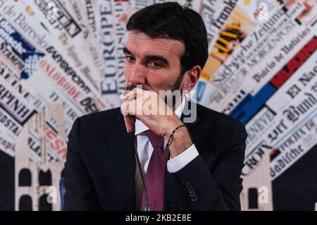 Press conference of the regent secretary of the Democratic Party, Maurizio Martina, together with Tommaso Nannicini, present at the Foreign Press 'Forum for Italy', which takes place in Milan this weekend, the programmatic demonstration of the Democratic Party in view of the 2019 European electionson October 25, 2018 in Rome, Italy (Photo by Andrea Ronchini/NurPhoto) Stock Photo