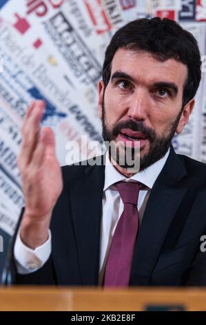 Press conference of the regent secretary of the Democratic Party, Maurizio Martina, together with Tommaso Nannicini, present at the Foreign Press 'Forum for Italy', which takes place in Milan this weekend, the programmatic demonstration of the Democratic Party in view of the 2019 European electionson October 25, 2018 in Rome, Italy (Photo by Andrea Ronchini/NurPhoto) Stock Photo