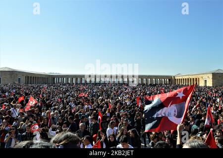 People visit Anitkabir, the mausoleum of Mustafa Kemal Ataturk, modern Turkey's founding president, on the 95th anniversary of the Republic Day of Turkey in Ankara on October 29, 2018. The Republic Day is one of the public holidays in the country commemorating the proclamation of the Republic of Turkey, 95 years ago in 1923. The Republic Day commemorates the events of October 29, 1923, when Ataturk declared that Turkey was henceforth a republic. (Photo by Altan Gocher/NurPhoto) Stock Photo