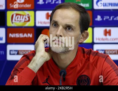 Psg press conference : UEFA Champions League Paris Saint-Germain manager Thomas Tuchel at San Paolo Stadium in Naples, Italy on November 5, 2018. (Photo by Matteo Ciambelli/NurPhoto)  Stock Photo