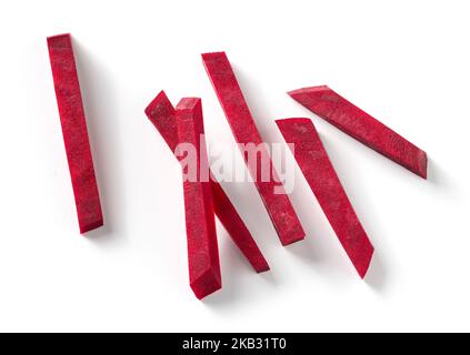 beetroot sticks isolated on white background, top view Stock Photo