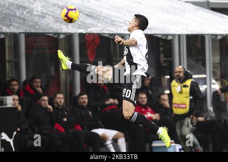 Juventus defender Joao Cancelo (20) reaches for the ball during the Serie A football match n.12 MILAN - JUVENTUS on 11/11/2018 at the Stadio Giuseppe Meazza in Milan, Italy. (Photo by Matteo Bottanelli/NurPhoto) Stock Photo