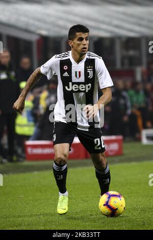 Juventus defender Joao Cancelo (20) in action during the Serie A football match n.12 MILAN - JUVENTUS on 11/11/2018 at the Stadio Giuseppe Meazza in Milan, Italy. (Photo by Matteo Bottanelli/NurPhoto) Stock Photo