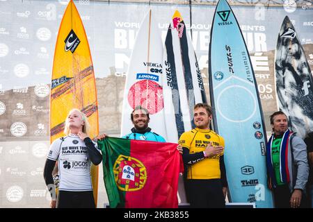 João Macedo. The WSL Big Wave Tour (BWT) issued a Green Alert for the Nazaré Challenge in Nazaré, Portugal to run on Friday, November 16, 2018. (Photo by Henrique Casinhas/NurPhoto)  Stock Photo