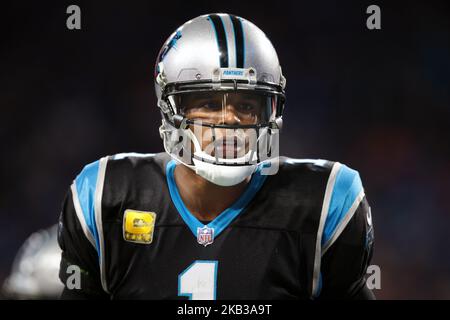 Carolina Panthers quarterback Cam Newton (1) is seen during the second half of an NFL football game against the Detroit Lions in Detroit, Michigan USA, on Sunday, November 18, 2018. (Photo by Jorge Lemus/NurPhoto) Stock Photo