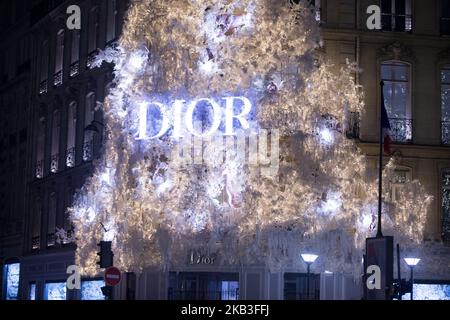 Dior with Christmas lights on avenue des Champs Elysees Paris