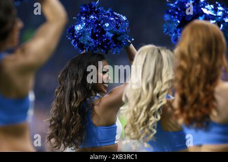 Detroit Lions cheerleaders perform during the first half of an NFL football game against the Los Angeles Rams in Detroit, Michigan USA, on Sunday, December 2, 2018. (Photo by Amy Lemus/NurPhoto) Stock Photo