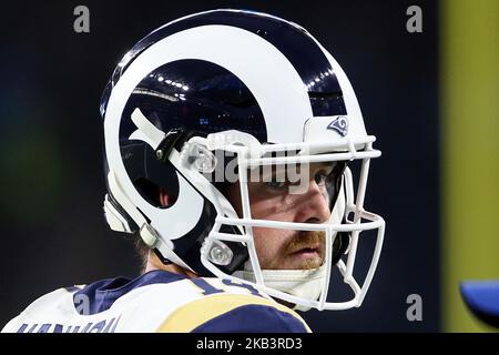 Los Angeles Rams quarterback Sean Mannion (14) looks on during warmups before the first half of an NFL football game against the Detroit Lions in Detroit, Michigan USA, on Sunday, December 2, 2018. (Photo by Amy Lemus/NurPhoto) Stock Photo