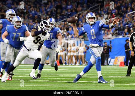 Los Angeles Rams quarterback John Wolford, front, is tackled by Seattle  Seahawks linebacker Uchenna Nwosu, bottom, as Seattle linebacker Bruce  Irvin, top, watches during the second half of an NFL football game