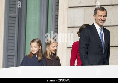 Spain's Princess Leonor, Spain's Princess Sofia, Spain's Queen Letizia and Spain's King Felipe VI arrive to attend a celebration marking 40 years of democracy in Spain at the Spanish Congress on December 6, 2018 in Madrid, Spain (Photo by Oscar Gonzalez/NurPhoto) Stock Photo