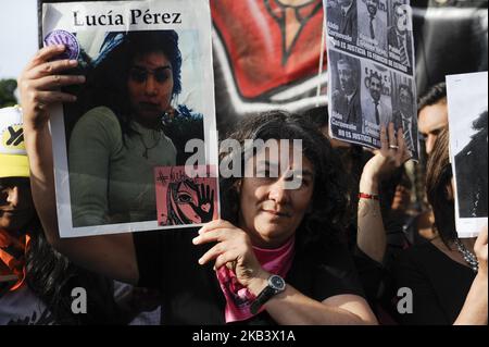 Women take part in a protest as part of the 'Not One Less' (Ni Una Menos) movement demanding justice for the femicide of Lucia Perez on December 5, 2018 in Buenos Aires, Argentina. On November 26, Argentinian judges acquitted the accused for the murder of Lucia Perez, who died on October 8, 2016 in Mar del Plata, Argentina. (Photo by Gabriel Sotelo/NurPhoto) Stock Photo