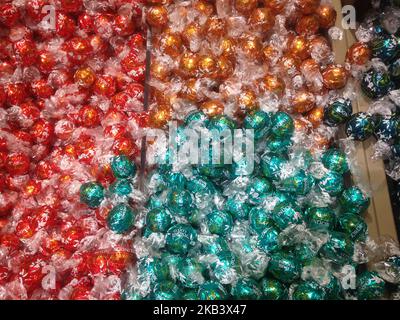 Assorted premium Lindt chocolates on display at the Lindt & Sprungli chocolate shop during the Christmas holidays in Toronto, Ontario, Canada on December 5, 2018. (Photo by Creative Touch Imaging Ltd./NurPhoto) Stock Photo