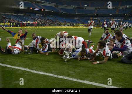 Players of River Plate celebrate after winning the second leg match of the Copa Libertadores final against Boca Juniors for final of the Copa Libertadores at Santiago Bernabeu on December 9, 2018 in Madrid, Spain. (Photo by Patricio Realpe/ChakanaNews/Pressouth/NurPhoto) Stock Photo