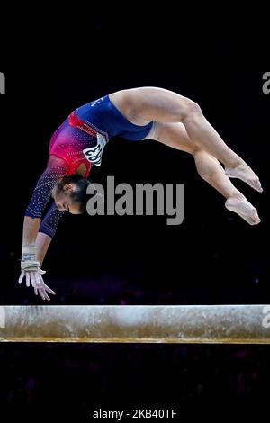 Great Britain's Jessics Gadirova competes on the beam in the women's individual all-around final during day six of the FIG Artistic Gymnastics World Championships at the M&S Bank Arena, Liverpool. Picture date: Thursday November 3, 2022. Stock Photo