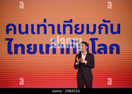 Future Forward Party's leader Thanathorn Juangroongruangkit speaks on stage during a announced policy in Bangkok, Thailand, 16 December 2018. The Thai junta lifted the political activity ban on 11 December 2018, a head of the 2019 general elections. (Photo by Anusak Laowilas/NurPhoto) Stock Photo