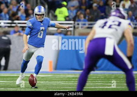 Detroit Lions punter Sam Martin (6) goes to kickoff during the first half of an NFL football game against the Minnesota Vikings in Detroit, Michigan USA, on Sunday, December 23, 2018. (Photo by Amy Lemus/NurPhoto) Stock Photo