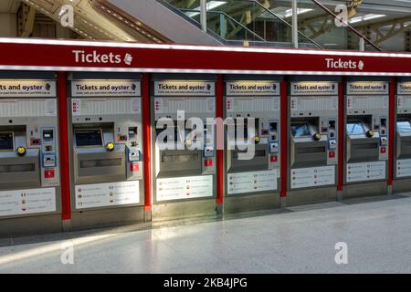Self-service tickets machines at Liverpool Street station, London, England, United Kingdom, UK Stock Photo