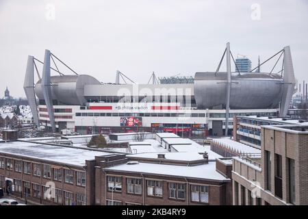 Philips stadium of PSV football team with snow. Snow in Eindhoven city on January 23, 2019 after the snowfall of 22 January, in the Netherlands. (Photo by Nicolas Economou/NurPhoto) Stock Photo