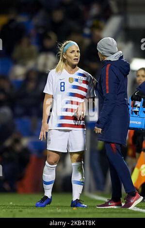 Jill Ellis of USA gives instructions to Julie Ertz (Chicago Red Stars) of USA during the friendly match between Spain and USA at Rico Perez Stadium in Alicante, Spain on January 22 2019. (Photo by Jose Breton/NurPhoto) Stock Photo
