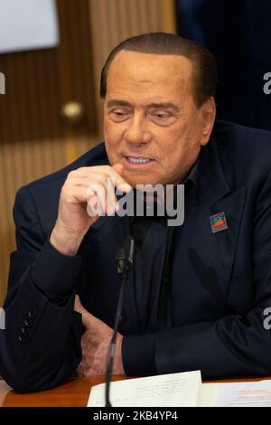Former Italian premier and leader of centre-right Forza Italia (FI) party Silvio Berlusconi in L'Aquila, Italy, on January 26, 2019. Former Prime Minister of Italy Silvio Berlusconi has visited the city of L'Aquila after 10 years from the 2009 earthquake. Berlusconi said on 17 January he will stand in May's European elections. (Photo by Manuel Romano/NurPhoto) Stock Photo