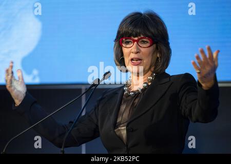 British-Iranian journalist Christiane Amanpour holds the laudatio for German Chancellor Angela Merkel during the Fulbright Prize for International Understanding awarding ceremony in Berlin, Germany on January 28, 2019. (Photo by Emmanuele Contini/NurPhoto) Stock Photo